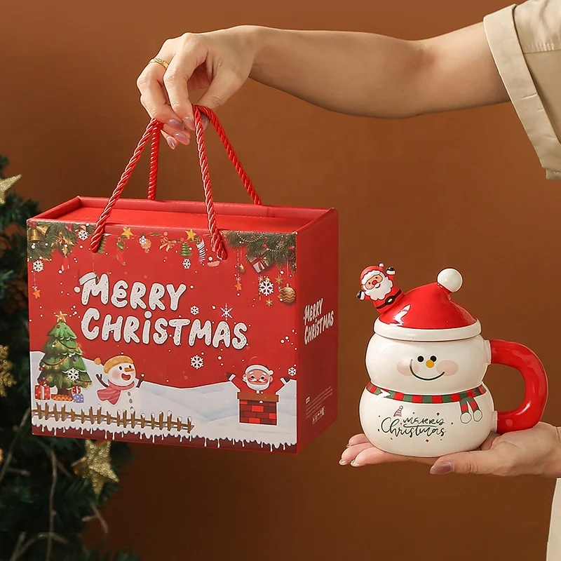 New Stylish Christmas Gift Box Large Capacity Water Ceramic Mug Cup Cartoon Snowman Santa Claus Christmas Tree Cup