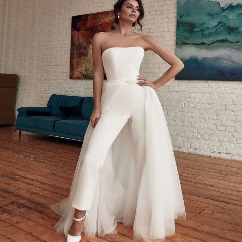 C34-1 strapless wedding dress italy sexy woman all in one jump suits autumn solid color 2021 jumpsuit women fall clothes
