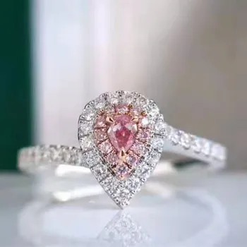 Sgarit Brand Luxury Royal Wedding Engagement Ring Diamond Jewelry 18K Solid Gold Jewelry 0.1Ct Genuine Natural Pink Diamond Ring