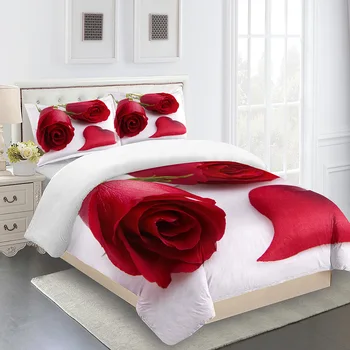 Luxury king size red rose flower designers bed sheet bedding sets 3d custom printed pink duvet cover set for mom,girls
