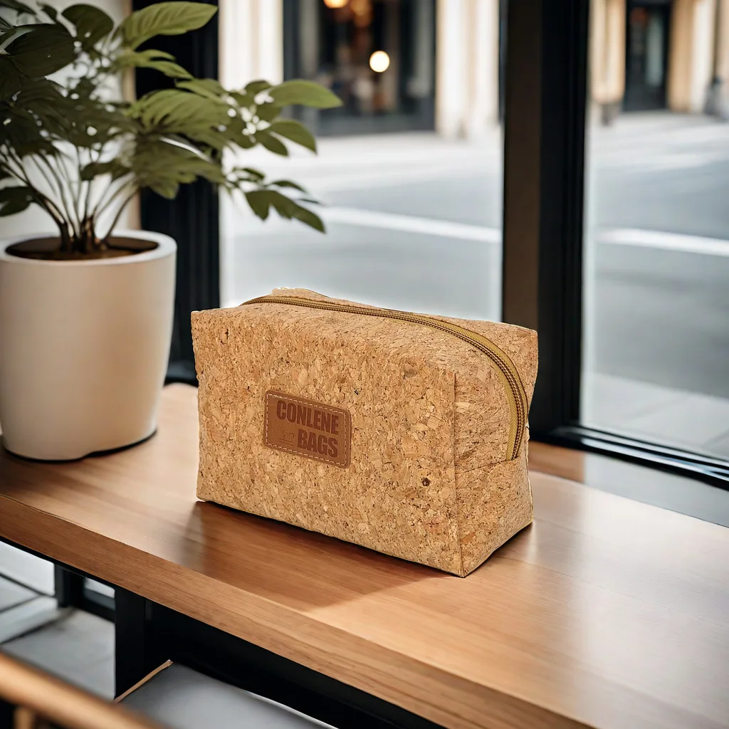 Custom Canvas Travel Makeup Bag with Zipper Closure Cork Bottom Fashionable Letter Pattern Cosmetic Gift Bag details