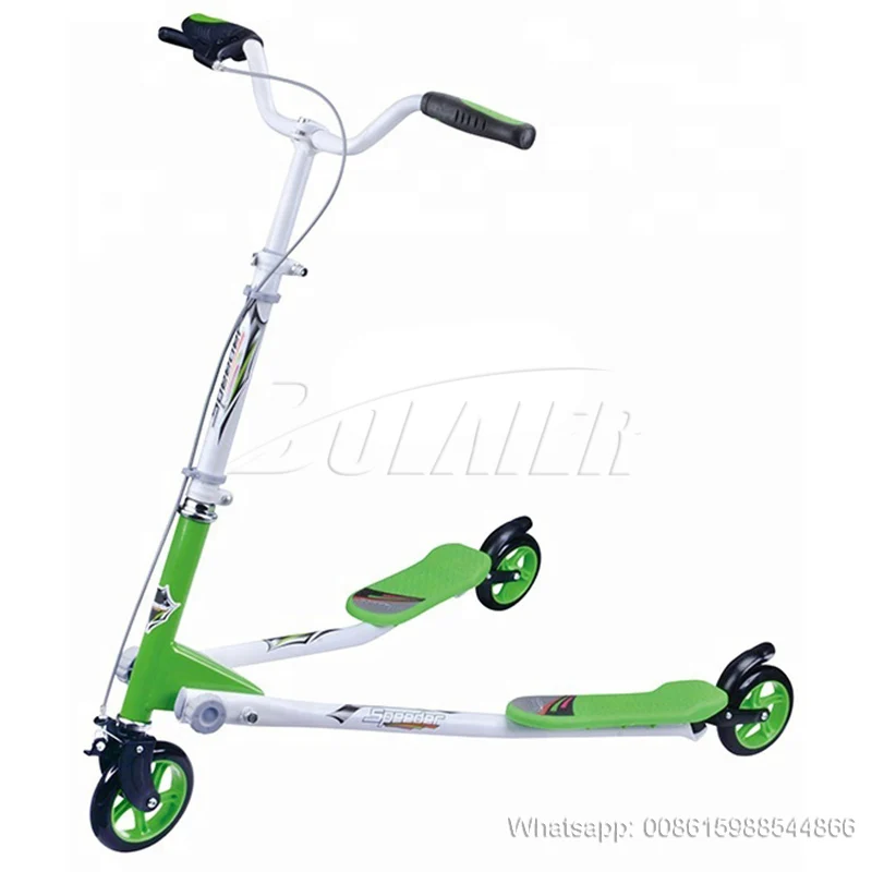 Childrens/Kids 3 Wheels Foldable Speeder Kick Push Scooter Tri Slider Ride Green 