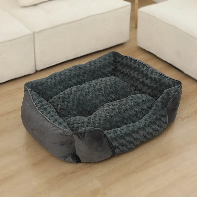 product hot selling wholesale rose plush suede fleece anti slip bottom pet sleeping bed with removable washable cover for small dog cat-55