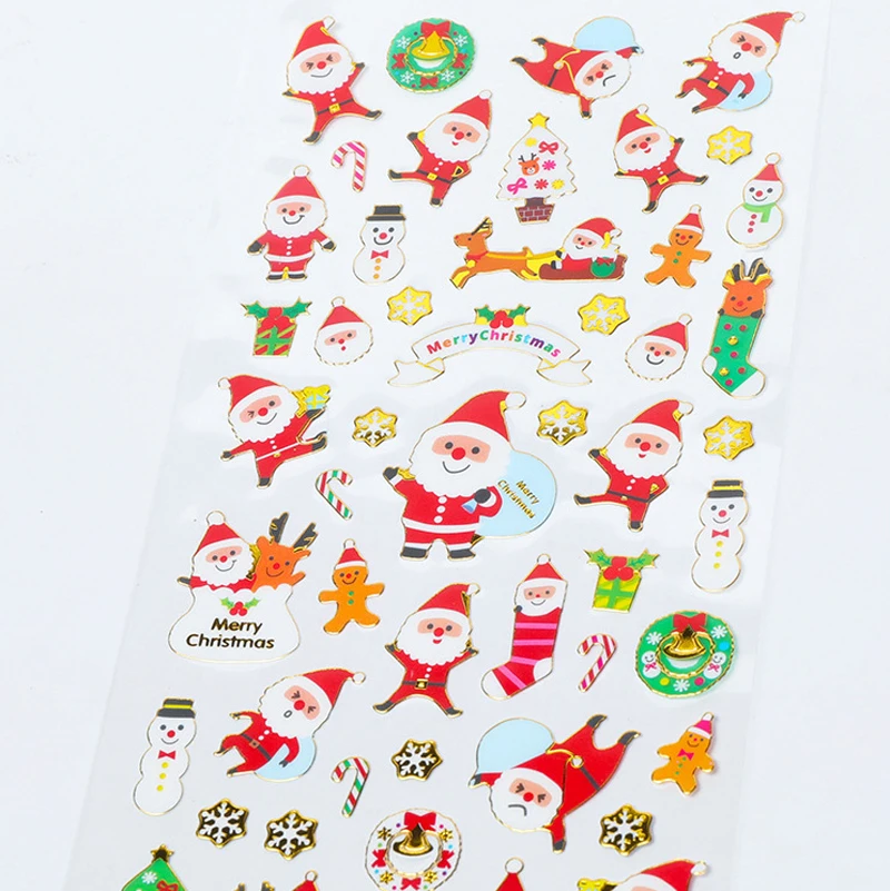 Wholesale 10pcs/set journal scrapbook transparent glitter stickers pack, Merry Christmas gold foil planner sticker PVC sheet