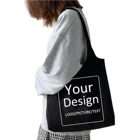 Handbag Custom Designer Black Short Handle Canvas Cotton Handbag Shoulder Canvas Tote Bags With Custom Printed Logo