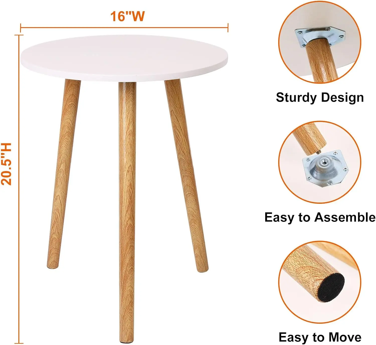 Free Tool Assembly Round Side Table Small White End Table For Living Room Bedroom Decor Home Modern Nightstand