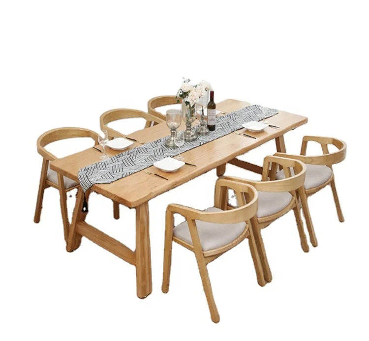 Modern Simple solid wood dining table and chair combination of many people eat Table Apartment B&B dining table