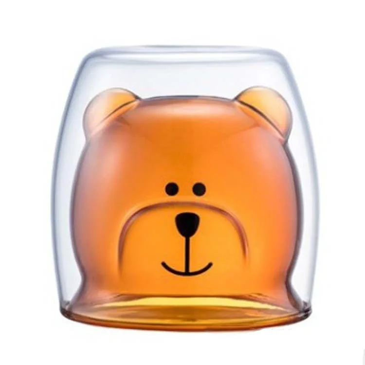 2024 colorful Cute Bear Mugs Double Wall Insulated Glass Coffee Cup