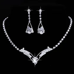 Finetoo fashion full diamond drop necklace earrings set party wedding daily accessories popular styles