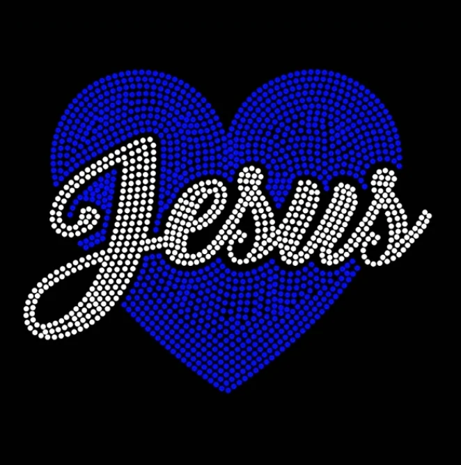 rhinestones for tshirts custom logo letter printing jesus god with heart heat transfer rhinestone sheets