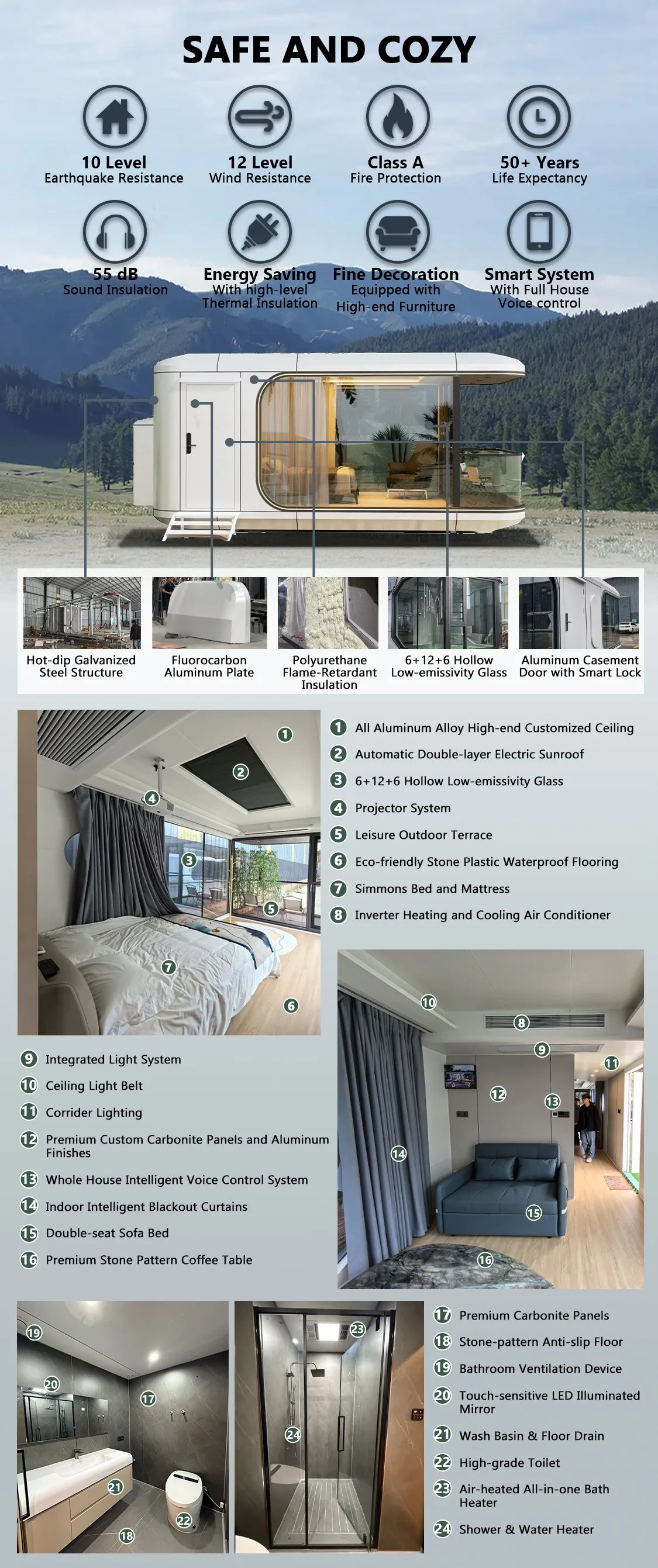 Luxury Commercial Steel Prefab Capsule House Waterproof Mobile Modular Outdoor Prefabricated Caspule Hotel supplier