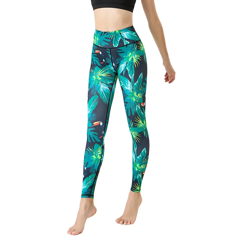 New yoga Lulu  pants quick dry lift hip print dance fitness pants European and American sports tights for women