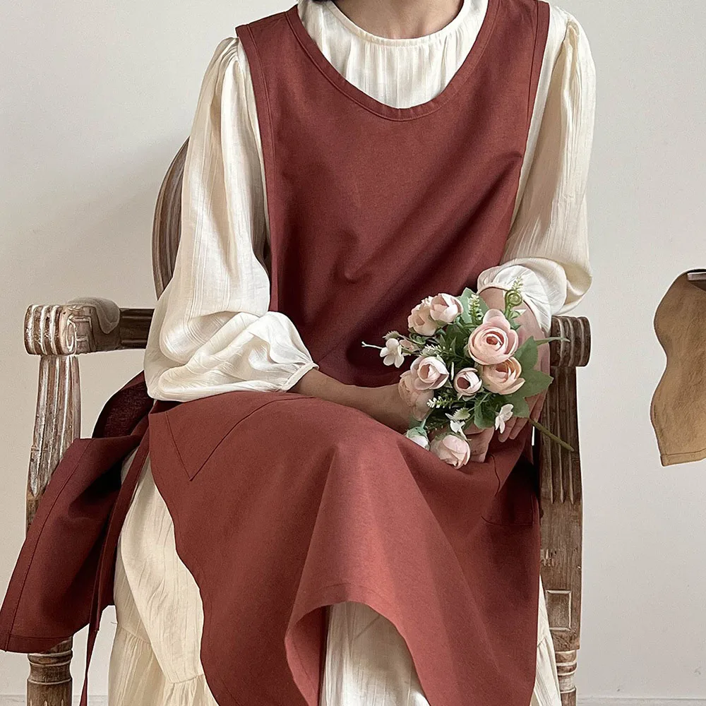 Cotton Simple Style Pure Colors Sleeveless Waterproof Household Kitchen Hand Towel Housework Overclothes Apron