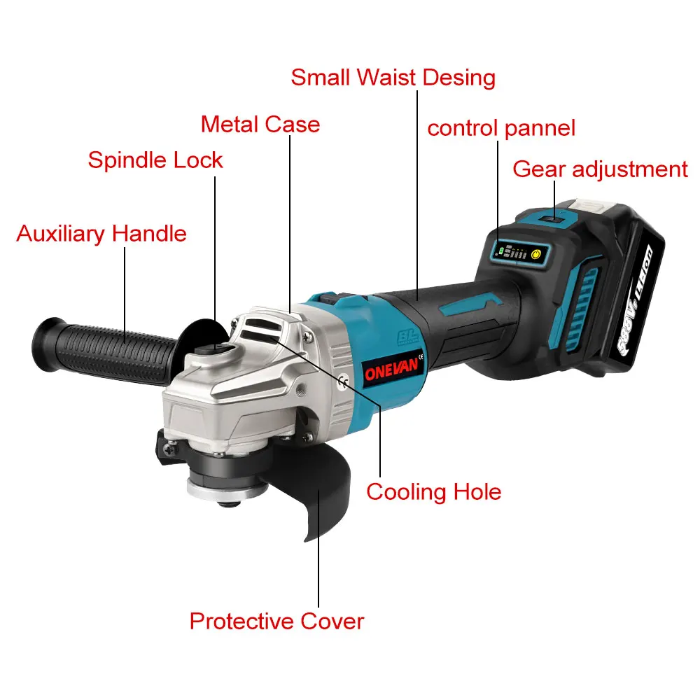 125mm Brushless Electric Angle Grinder 6 Gear Cutting Machine Power