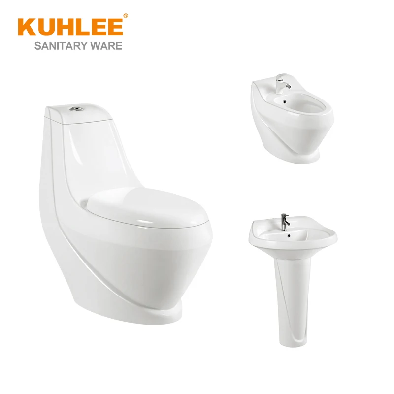 China Supplier Modern White Ceramic Bathroom Toilet Three-piece Sanitary Ware Suite Sets Sink Bidet
