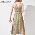 Evening JAZZEVAR 2021 Summer Long Spaghetti Strap Dress For Small Flower Print Fashion Evening Dress