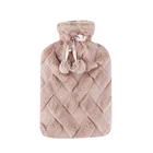 Rubber Hot Water Bottle Cheap Good Quality Rubber Hot Water Bottle Bag With Embossed Grid Plush Cover And Pom Poms