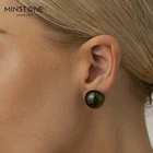 MINSTONE JEWELRY Olive Green Zircon 925 Sterling Silver Post Fashion Earrings
