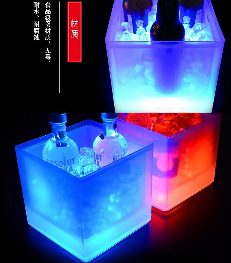 Amazon Hot Sale Double Layer Ice Bucket Transparent Plastic Led Square