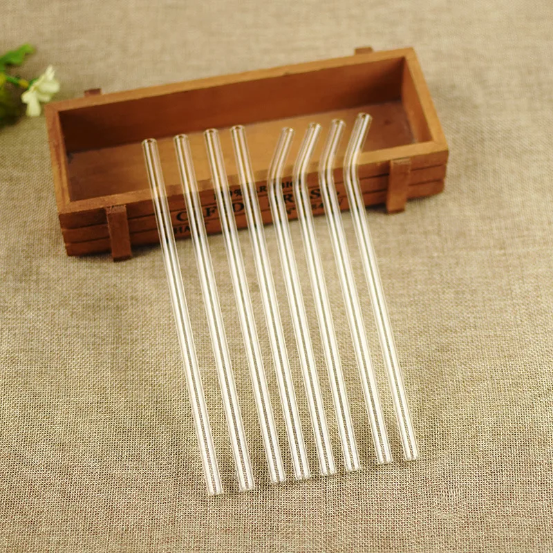 borosilicate glass straw for drink coffee juice milk with brown box glass straw and cleaning brush