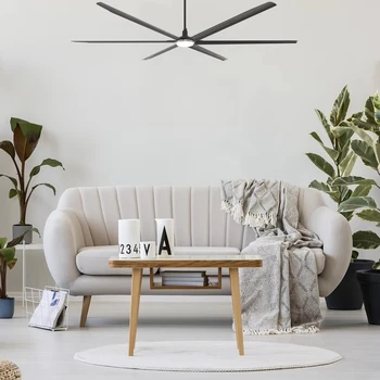 Modern Large Metal Industrial Ceiling Fan LED Light 6 Blade Remote Control Electric 4-Speed Energy Efficient Class A+++ Outdoor