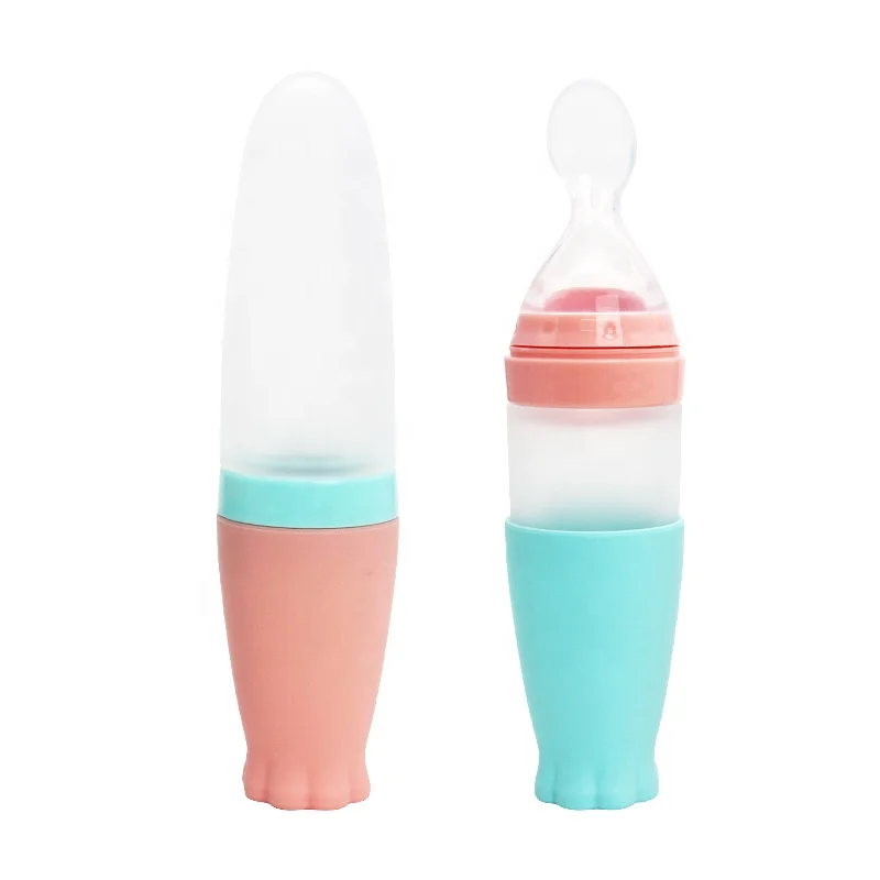 Portable Custom Logo OEM ODM Biberones Bebe Silicone Baby Feeder Spoon Feeding Bottle