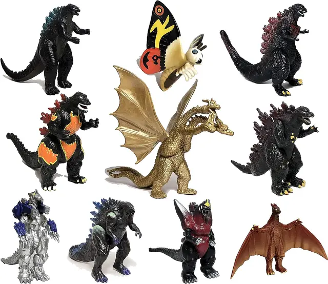 Set of 10 Godzilla Movable Joint Action Figures,Mini Dinosaur Mothra Burning Heisei Mecha Playsets Kids Birthday Cake Toppers
