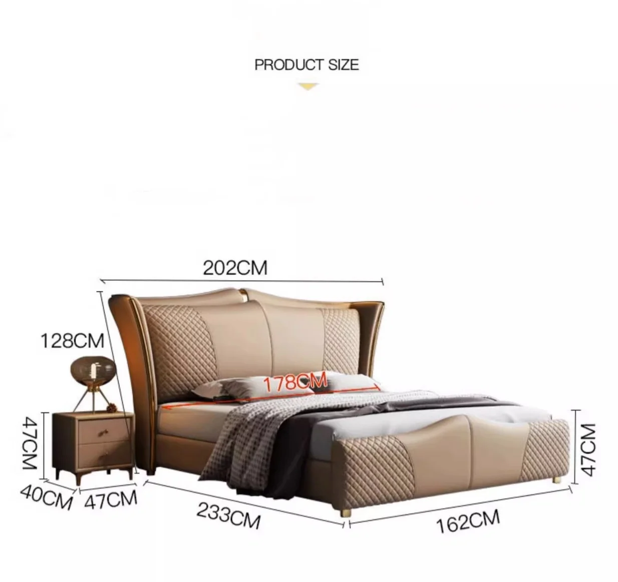 Luxury King Size Modern Leather Bed Frame High Double Bed Upholstered Leather Headboard Quality Manufacturers Bedroom Furniture