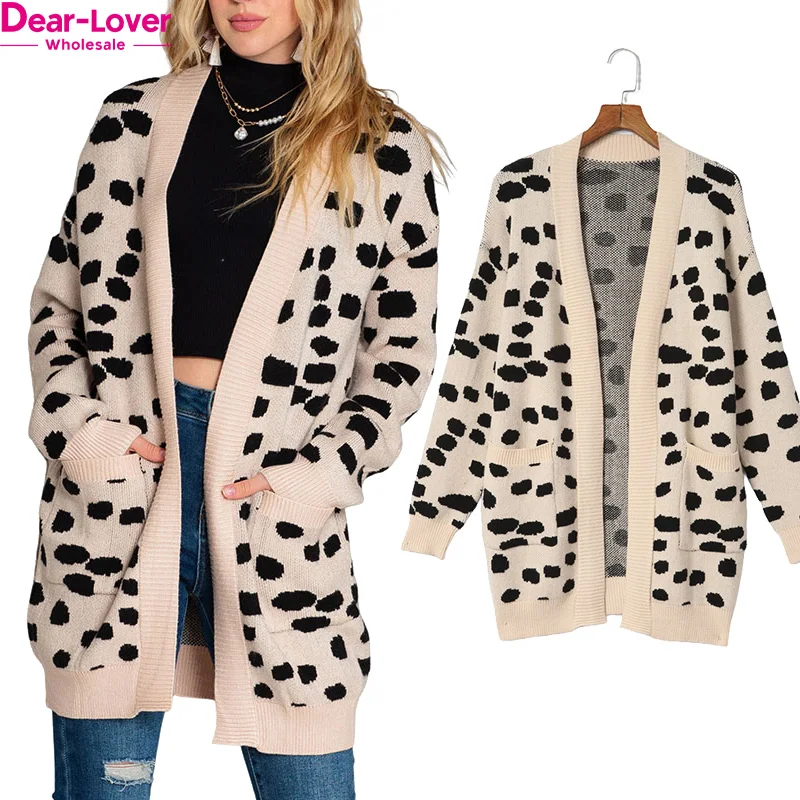 Dear-Lover Odm Private Label Wholesale Sweater Women Leopard Animal Spotted Open Front Knit Cardigan