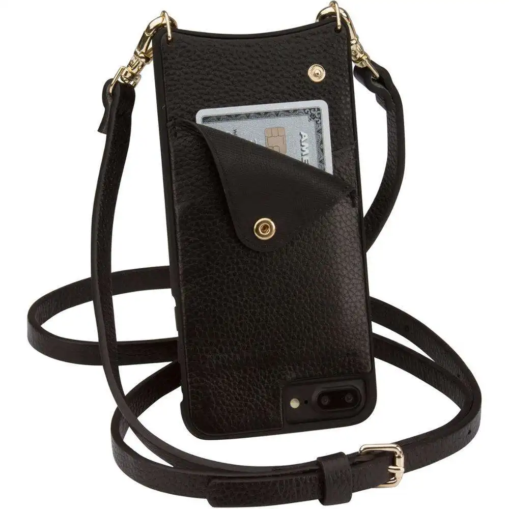 Luxury Crossbody Strap Leather Credit Card Holder  Leather Phone  case for iPhone Pro 11 XS Max X11 leather mobile phone case