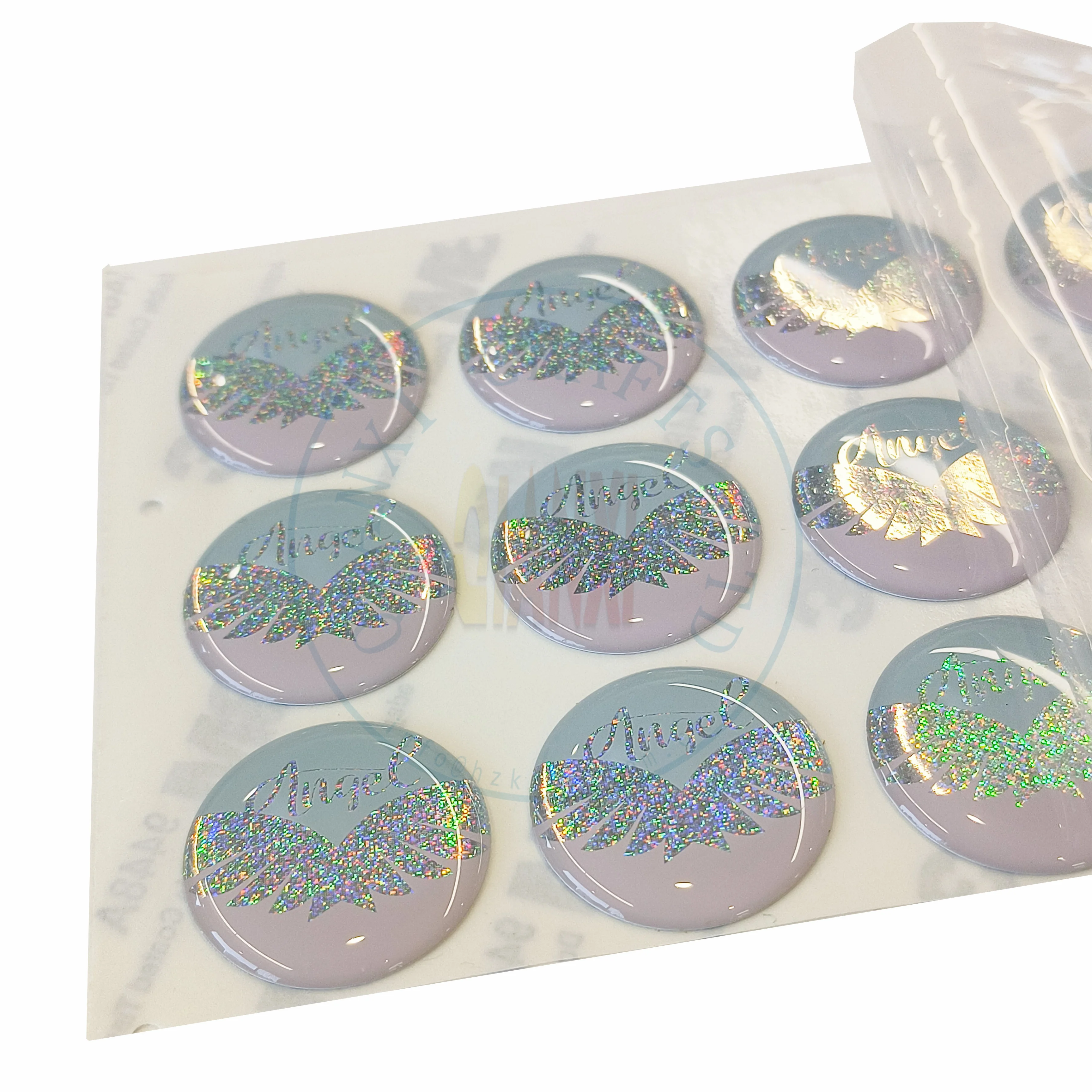 product super beautiful bubble customize round die cut pink laser clear crystal weatherproof pu 3d domed epoxy resin stickers256-3