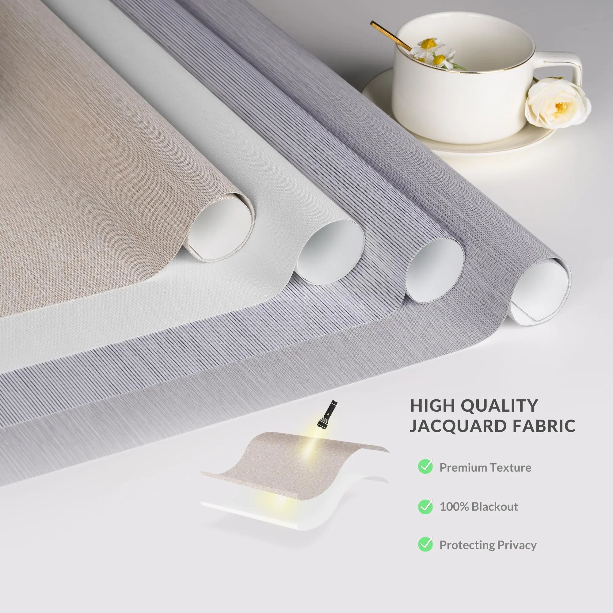 High Draping 380GSM 3M Width Jacquard Sunshade Blackout Roller Blinds Fabric for Home and Office