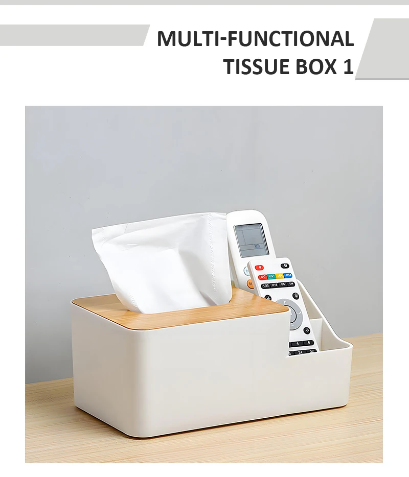 product customized bamboo wood lid tissue box cover eco friendly plastic tissue paper organiser for restaurants modern design organiser-3