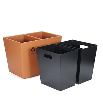 Hotel Supplies Factory Custom Waste Bin Dual Compartment Leather Trash Cans For Hotel Rooms