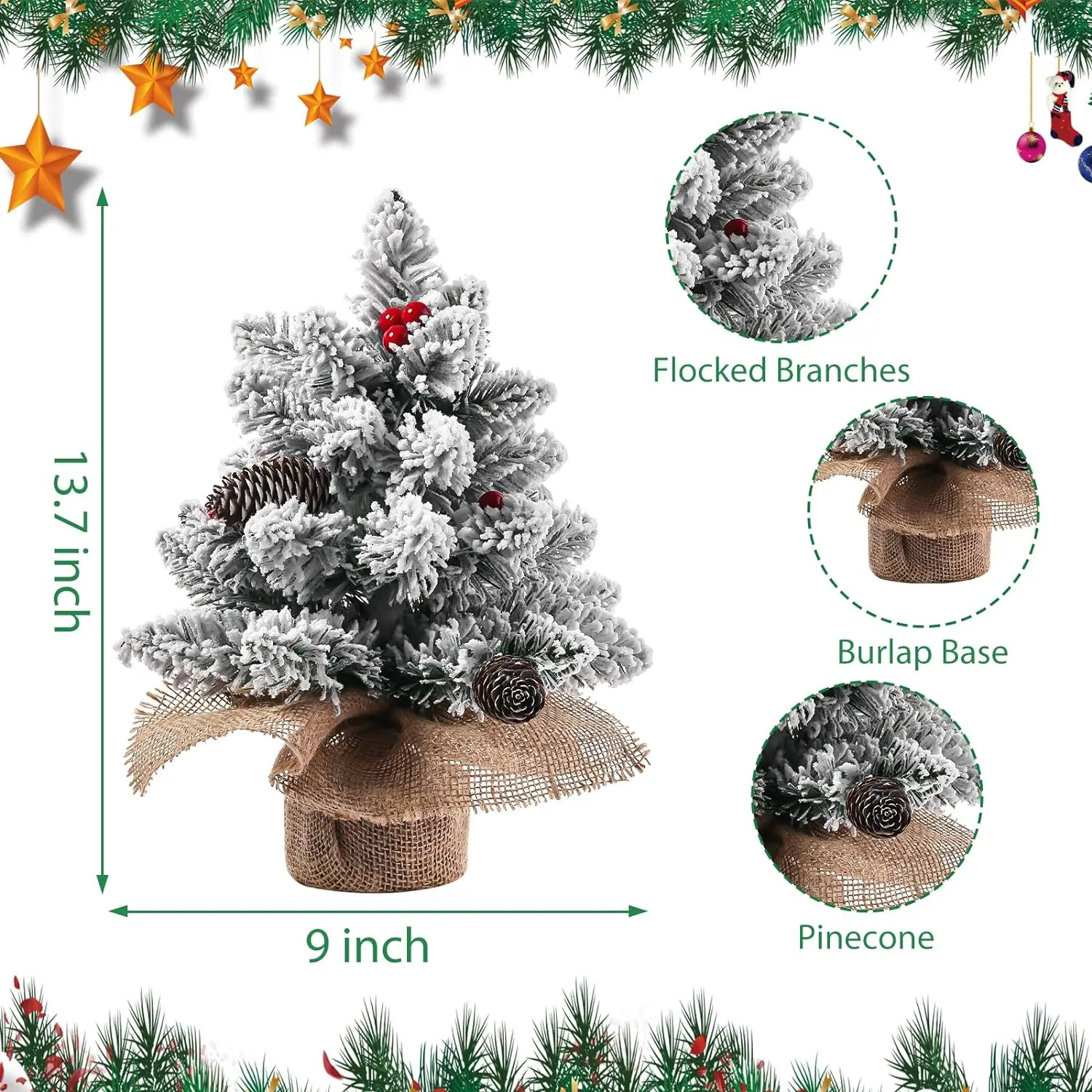 14inch Tabletop Artificial Mini Flocked Christmas Tree with Pine Cones and Berries for Christmas Table Home Decor manufacture
