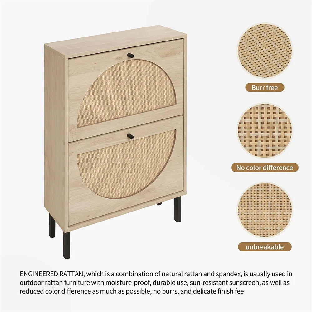 product modern free standing shoe cabinet with 2 flip drawers for heels and slippers wood panel style for home or living room-9