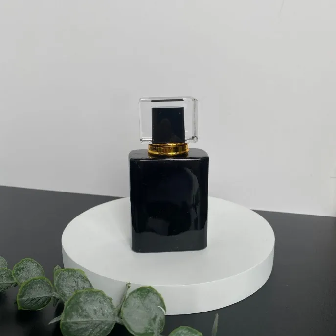 product 30ml 50ml flat square black perfume bottle perfume glass bottle spray perfume glass spray bottle with square black gold cap-29