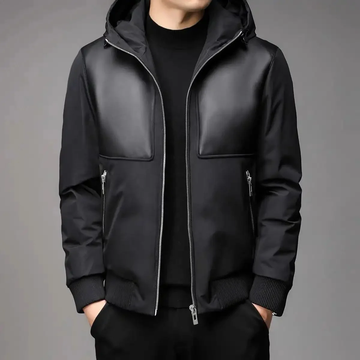 High quality waterproof men's duck down jacket Thick warm hooded black winter down jacket plus size men's down jacket