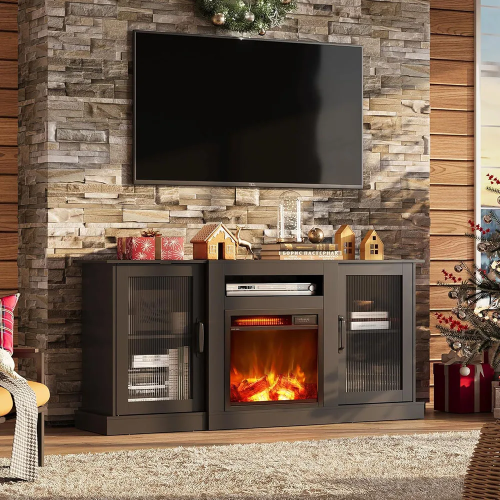 Modern Electric Fireplace TV Stand Entertainment Center with Open Shelves for Home Living Room supplier