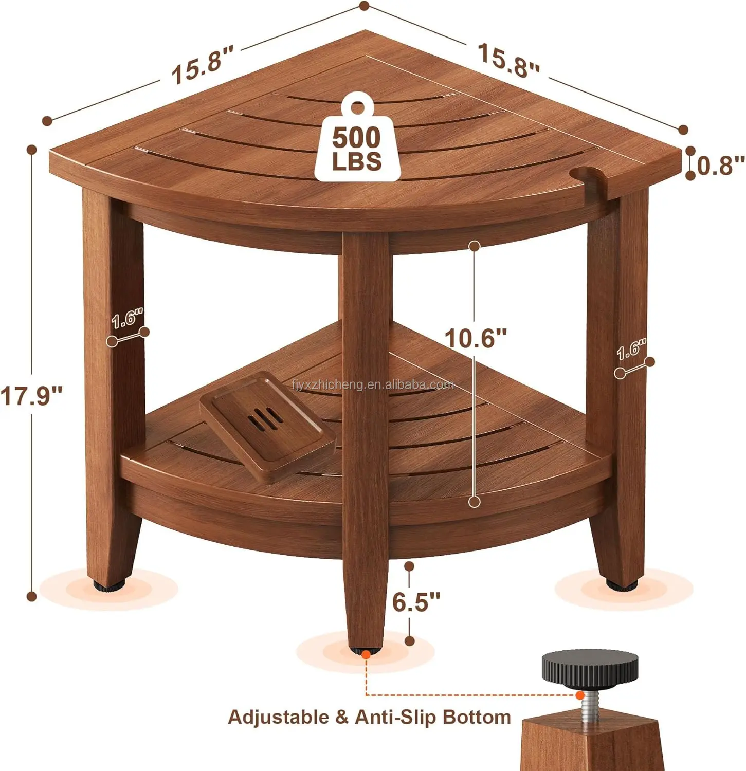 product teak corner shower stool adjustable non slip feet 2 tier storage shelf for shaving legs bathroom furniture-2