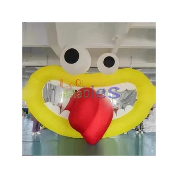 3m funny led yellow big mouth monster inflatable cartoon street decoration outdoor led inflatable yellow monster cartoon