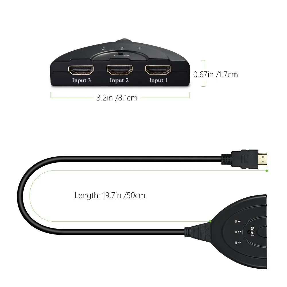 3 in 1 HDMI Splitter Port Cable 8 3 in 1 HD MI Splitter Port Cable Multi Switch Switcher Box LCD HDTV