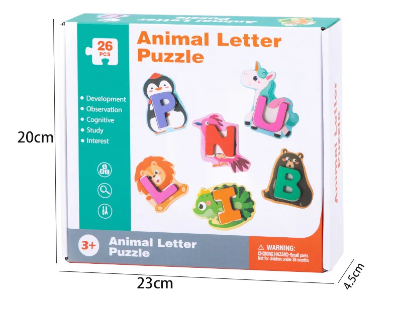 ABC 26 pièces lettres en bois et animaux correspondant blocs de Puzzle éducation précoce enfants jouets pour 2 à 4 ans usine