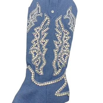 High quality the latest denim ironed diamond  Cowboy boots over the knee shoes accessories