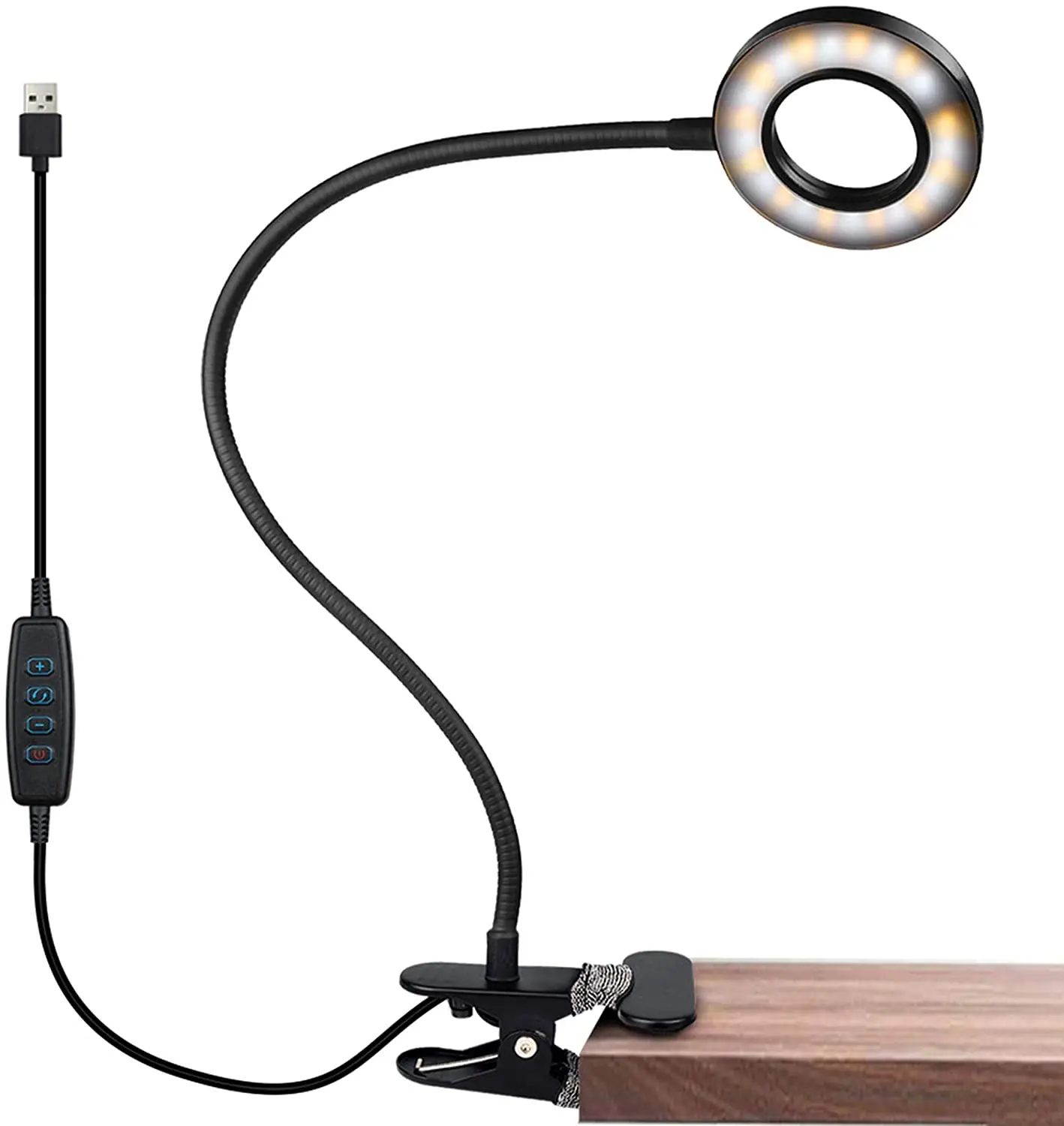 3x LED USB Light Stand Lamp 2 Arm Flexible Clip-On Book Reading Desk Music Black 
