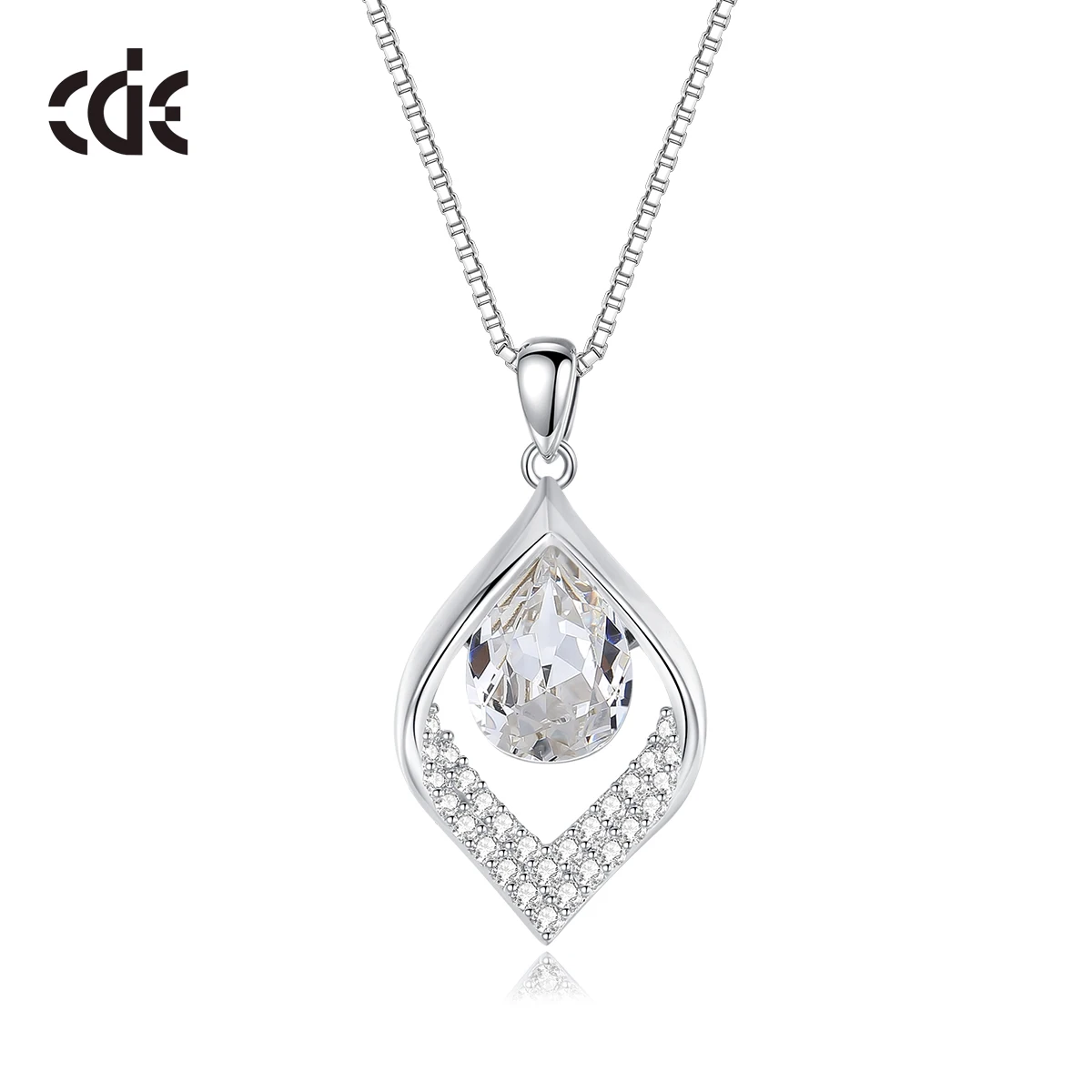CDE CZYN008 Luxurious Jewelry 925 Sterling Silver Crystal Necklace Wholesale Rhodium Plated Women Gift Water Drop Type Necklace