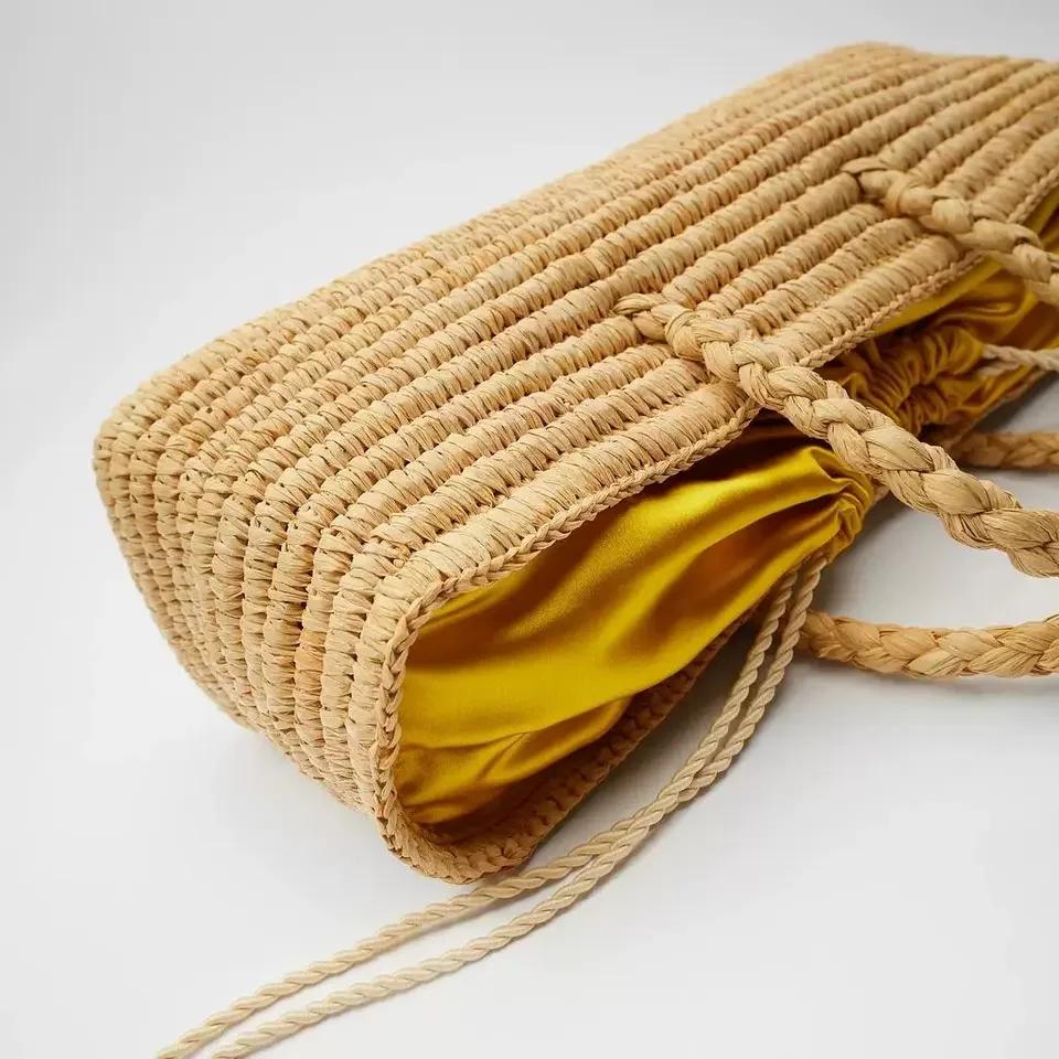 women fashion handmade handbag raffia straw bag summer beach bag bucket