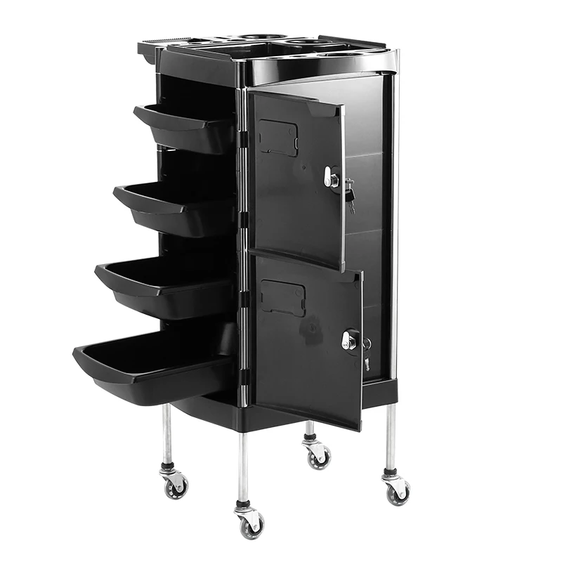 Fenghe factory X11-E multifunction stable and durable vintage black 5 floor drawer tray design beauty salon trolley