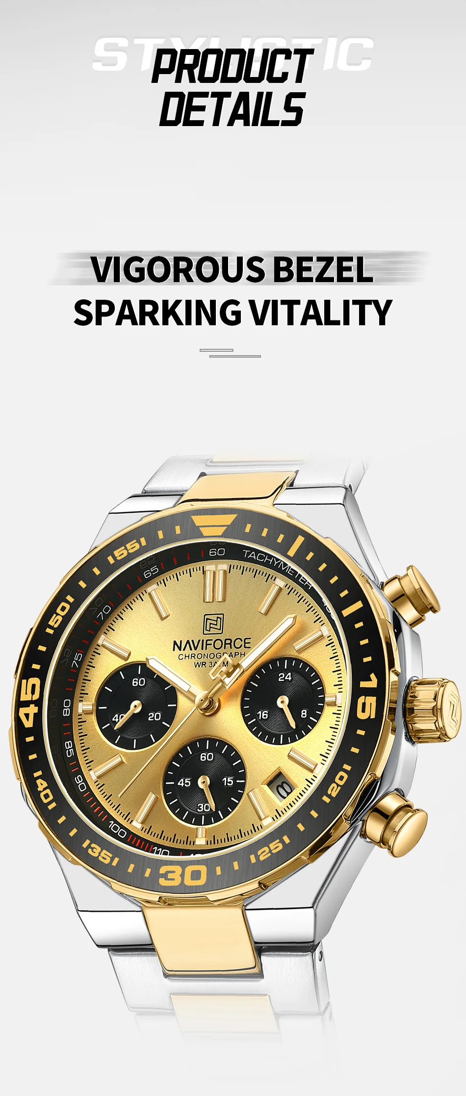 naviforce 8049 sgg gold dial custom logo quartz wa