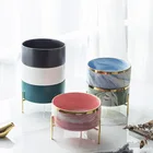 Round Bowls Ceramic Bowl New Design Round Luxury Pet Bowls Marble Ceramic Cat Bowl With Gold Rimmed